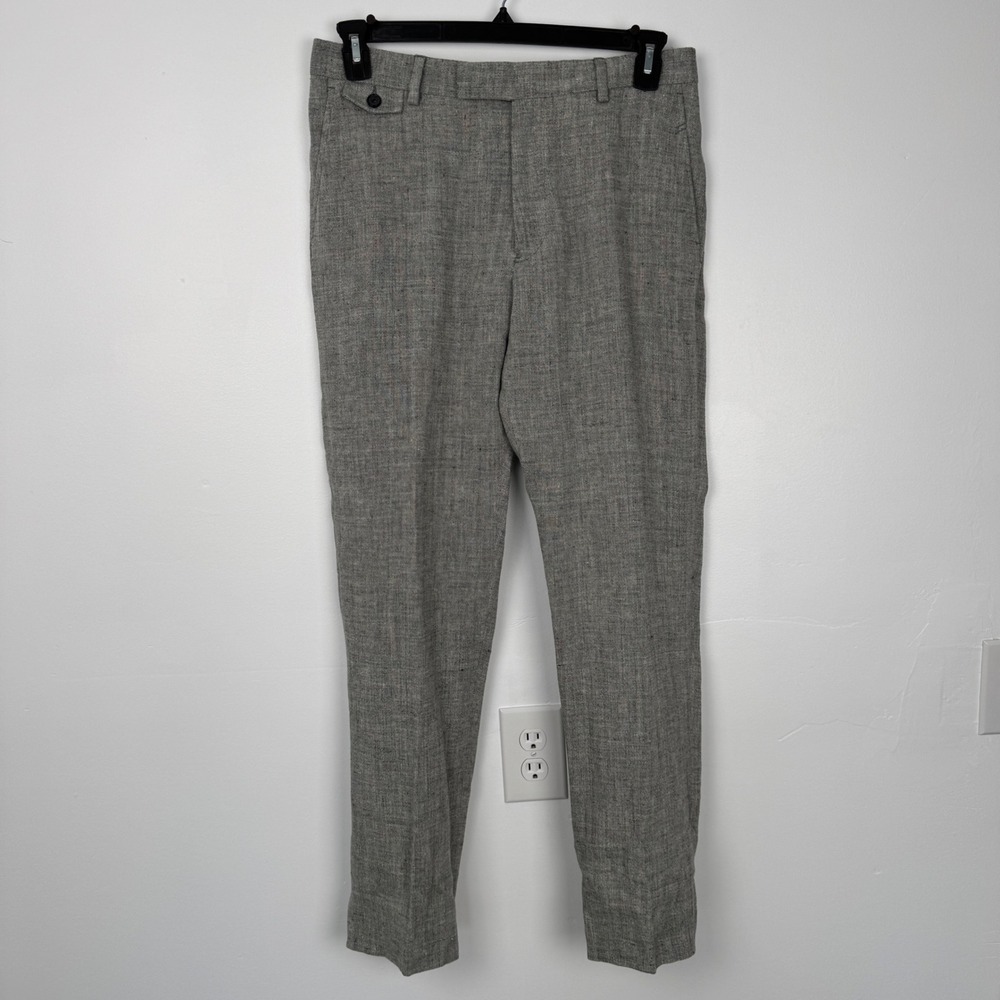 Billy Reid Mens 32 Grey 100% Linen Straight Leg Trousers Made in Italy Slub S23